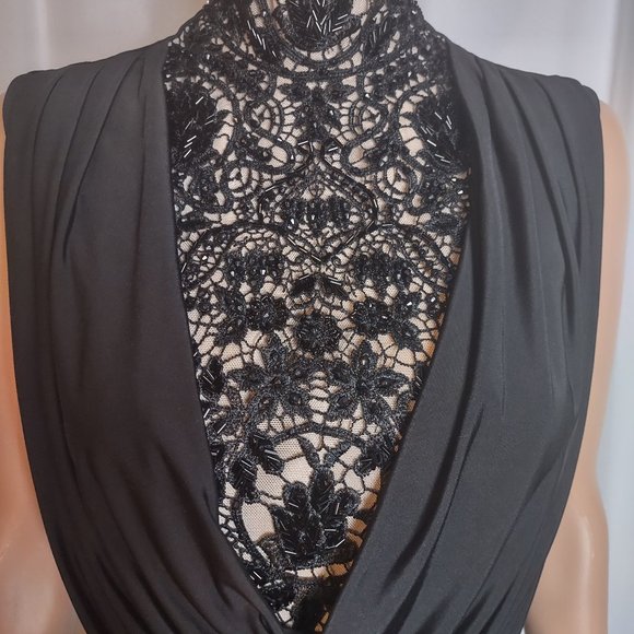 VA VA VOOM Black spandex dress with beaded lace on neck and chest size S - Picture 3 of 8